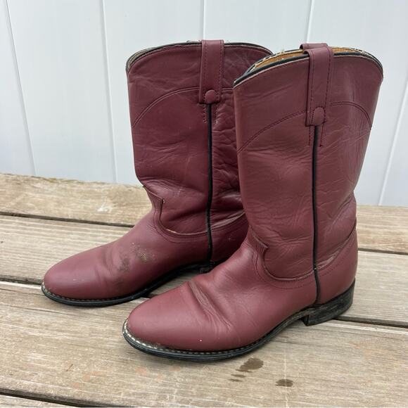 Vintage 80s Acme Boots Burgundy Roper Pull On Cowgirl Boots 7 1/2M - Picture 4 of 8